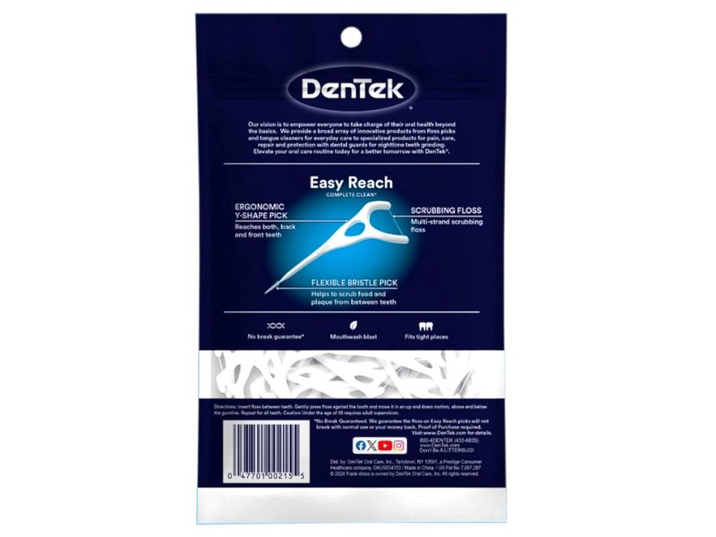DenTek Floss Picks - Complete Clean Easy Reach, No Break & No Shred | 75-Count, 3 Pack