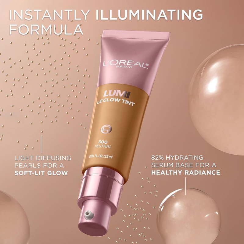 L'Oreal Paris Lumi Le Glow Skin Tint - Lightweight Water-Based Tinted Serum for Radiant Skin | Neutral 200, 0.85 Fl Oz