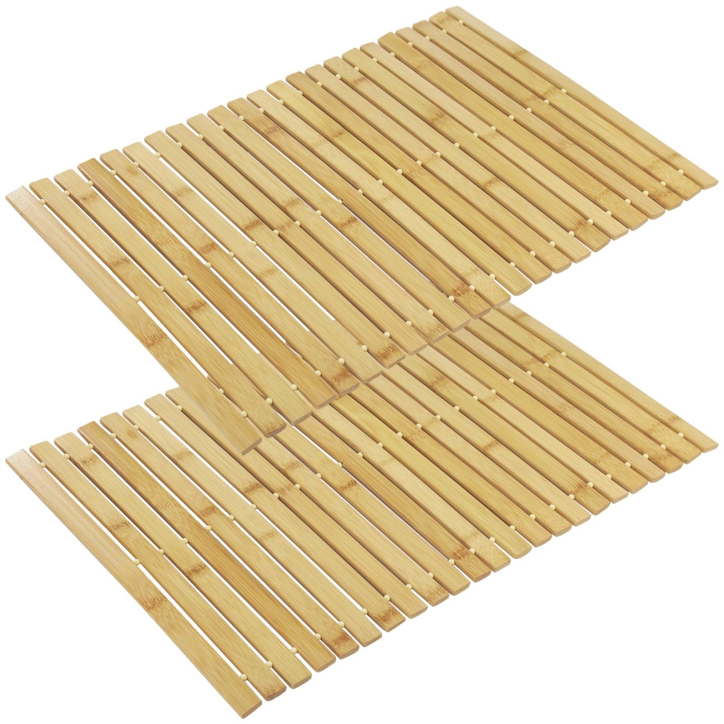 2 Pcs Bamboo Bath Mat, 23.6 x 15.7 in Hand Woven Wooden Shower Mat, Non-Slip Waterproof for Bathroom, Spa, Sauna, Outdoor Use
