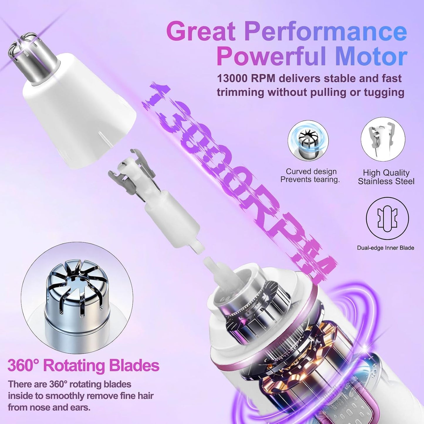 Skiennix Nose Hair Trimmer - USB Rechargeable 2-in-1 Painless Ear & Facial Hair Remover | IPX7 Waterproof