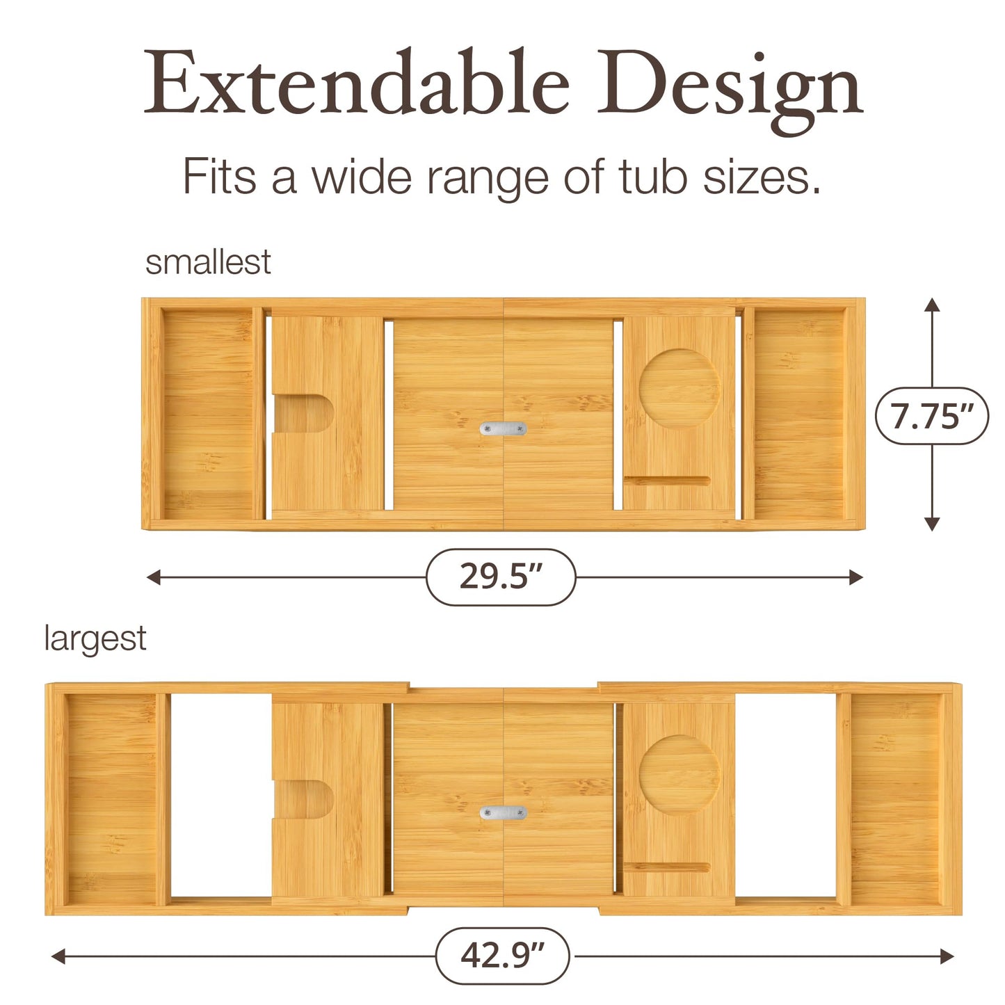 Bathtub Tray for Tub - Natural Bamboo Bath Tray, Expandable Wooden Bath Caddy Tray with Wine Holder, Book and Tablet Stand, Bathroom Accessories, Tub Table, Bridal Shower Gifts for Women