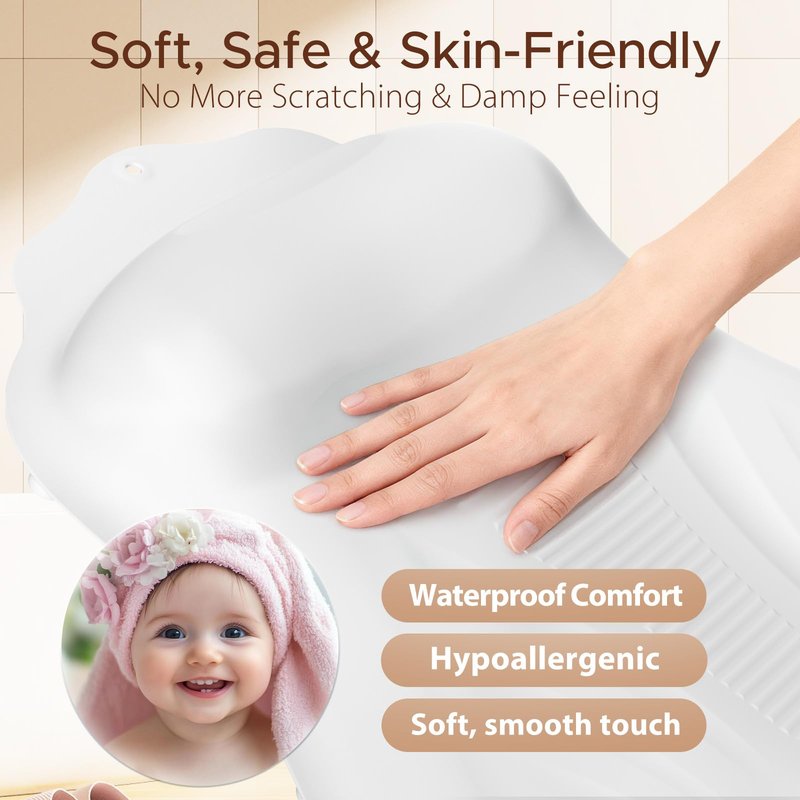 Bath Pillow for Tub, Adjustable Silicone Bathtub Pillows for Head and Neck, 0"–2.3" Neck Support, 34 Suction Cups, Easy to Clean, No Machine Wash Needed (White)
