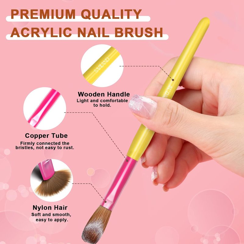 Acrylic Nail Brush Set - 7PCS Rainbow Wooden Handle Brushes for Acrylic Application | Sizes 6-18