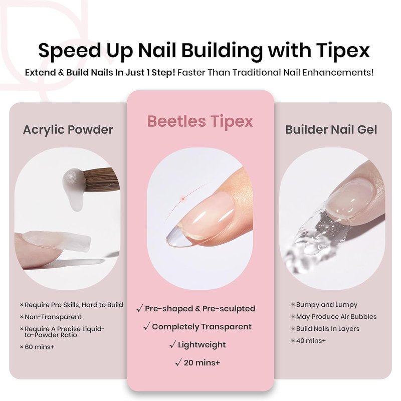 Beetles Instant Apex Nail Tips - Short Oval, 192pcs, 16 Sizes 00-14 | Strong Acrylic for DIY Extensions