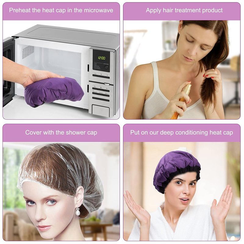 Skiennix Deep Conditioning Microwavable Heat Cap - Hair Steaming Therapy for Healthy Hair (Purple)