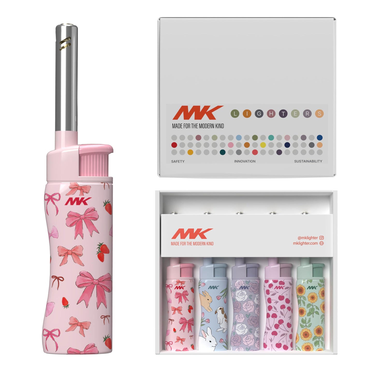 MK Candle Lighter, Butane Refillable Wind-Resistant Flame, 4-Pack for BBQ, Camping, Outdoor Use (Charm-5PC)