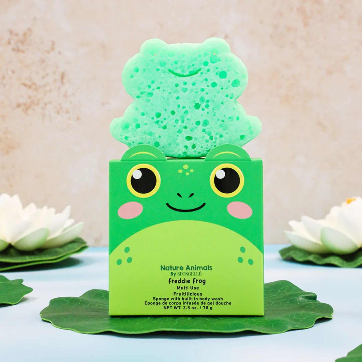 SPONGELLÉ Freddie Frog Nature Animals Kid's Body Buffer | All Ages | Body Wash Infused Shower Loofah | Newborn Essentials & Baby Essentials | Cruelty-Free, Vegan, Dermatologist-Tested, Made in USA