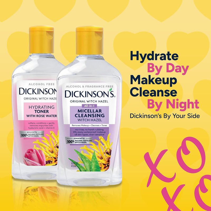 Dickinson's Micellar Cleansing Witch Hazel - All-in-One Makeup Remover & Pore Refiner | Alcohol-Free, 16oz