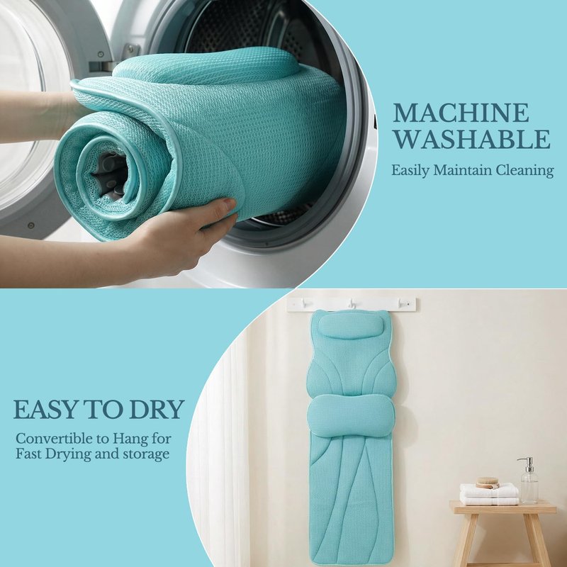 Extra Long Thick Full Body Bath Pillow for Tub with Lumbar Pillow- Luxury 4D Air Mesh Bathtub Pillow with Head, Shoulder & Back Support, Non-Slip Bath Cushion with Suction Cups-Lake Blue