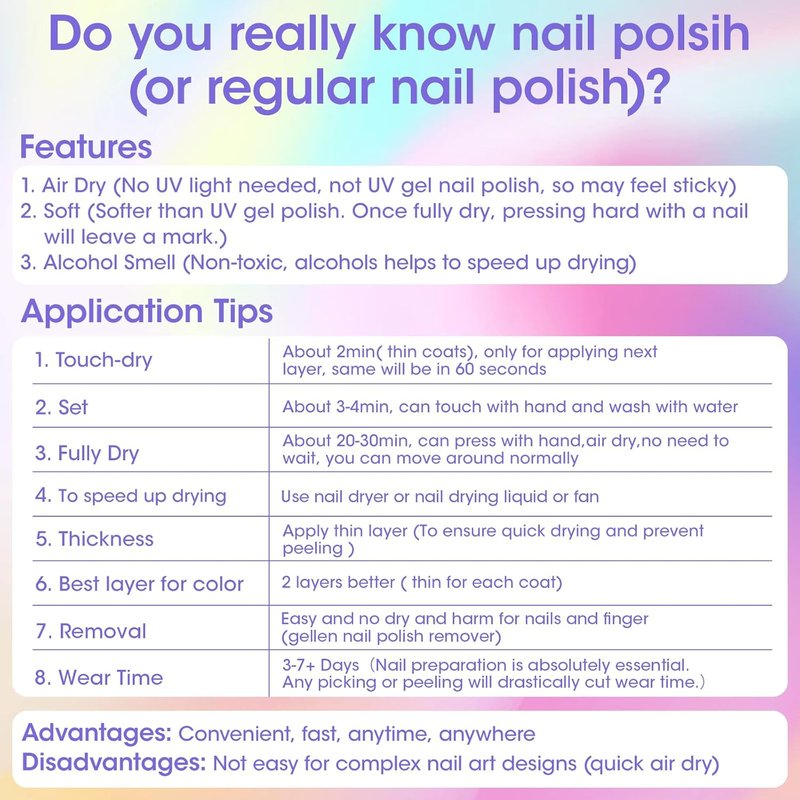 GELLEN Pastel Nail Polish - Quick Air Dry Non-Gel Formula | 6-Color Macaron Set for Finger, Toe & Fake Nails
