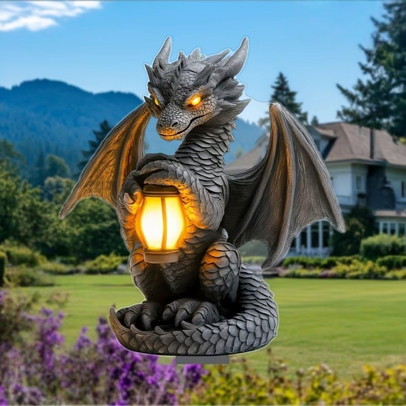 Dragon Holding The Lamp Acrylic Garden Stake, Indoor and Outdoor Garden Acrylic Decoration, Suitable for Flower Pots and Landscape Beautification, Suitable for Courtyards and Lawn