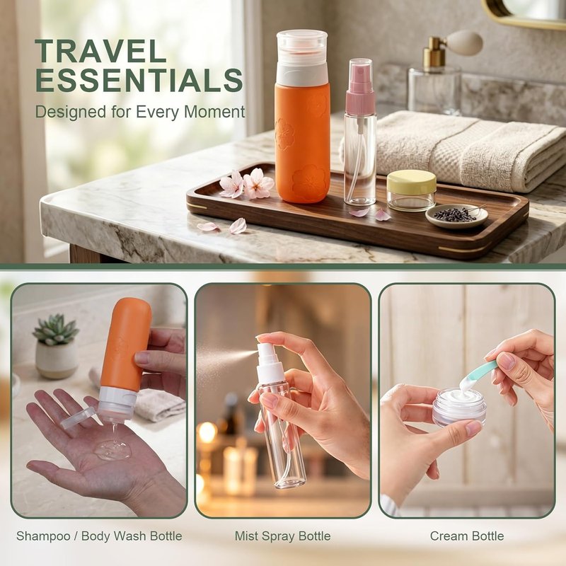16 Pack Travel Bottles for Toiletries, Silicone TSA Approved-Containers for Toiletries, 3oz Silicone Travel Bottles Set Leak Proof Refillable Liquid, Shampoo and Conditioner Travel Toiletry Bottles