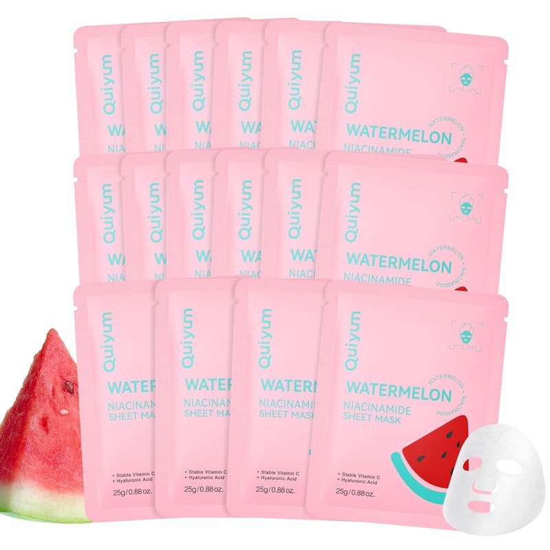 QUIYUM 14 Pack Watermelon Niacinamide Sheet Mask - Hydrating Facial Masks for All Skin Types, Skincare Set, Spa Gift for Women & Teens