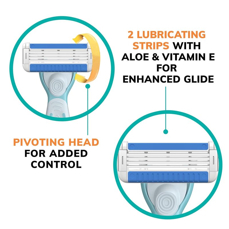 BIC Women's Refillable Razors - Anti-Clogging Design with 4 Blades | Includes 1 Handle & 3 Cartridges