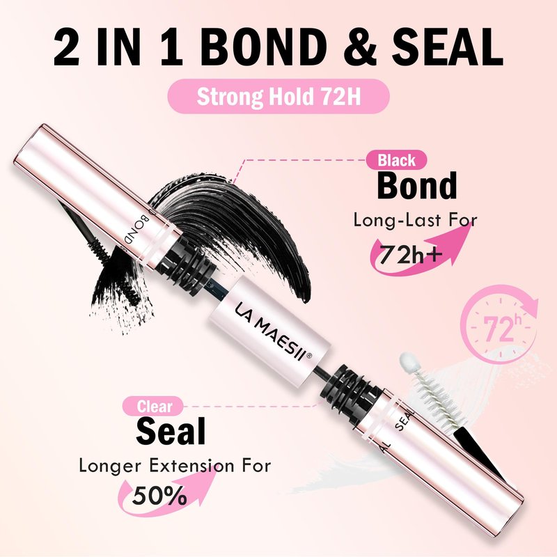 Lash Bond and Seal Waterproof, Cluster Lash Glue Bond and Seal Lash Glue, Strong Hold 72h for Eyelash Clusters, Latex Free Sensitive Eyes Available 10ML (Pack of 2)