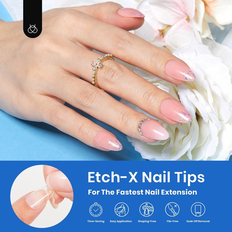 Beetles Gel Nail Tips Easy Nail Extension Etch X Nail Tips 12 Sizes 504Pcs Short Almond Half Matte Tips Gelly Tips Full Cover False Tips Gifts for Girls