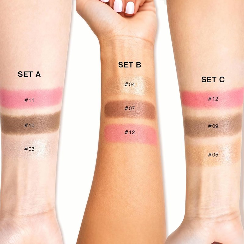Skiennix Cream Contour Stick Set - 3 Pcs with Highlighter, Blush & Bronzer | Lightweight, Long-Lasting Finish in Light Medium