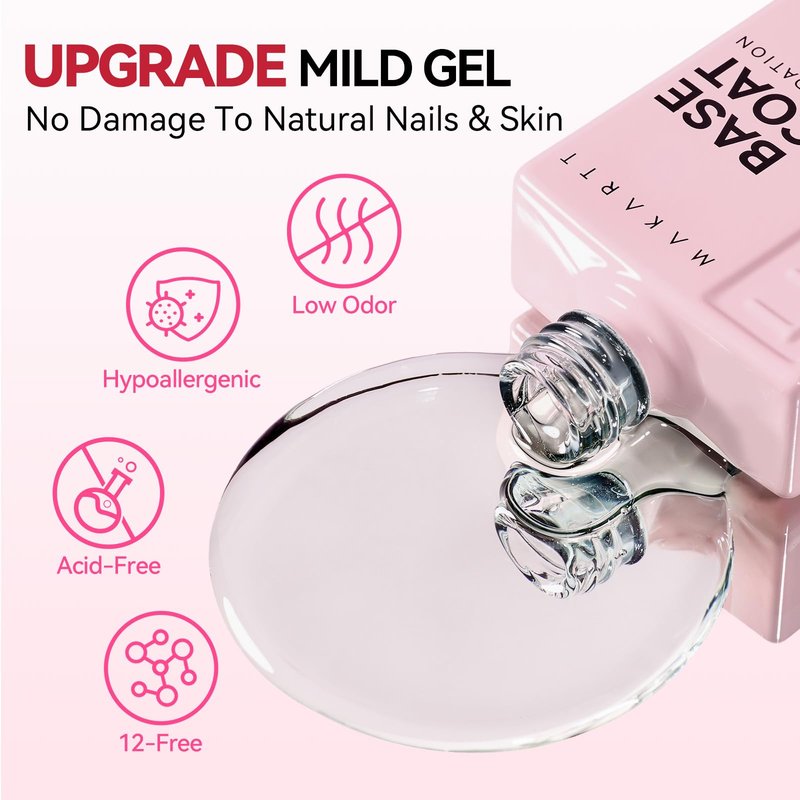 Makartt Gel Base Coat: 15ml Upgraded Formula Base Coat Gel Nail Polish Long Lasting Clear Gel Polish Soak Off UV LED Lamp Needed for Home DIY Gift Women