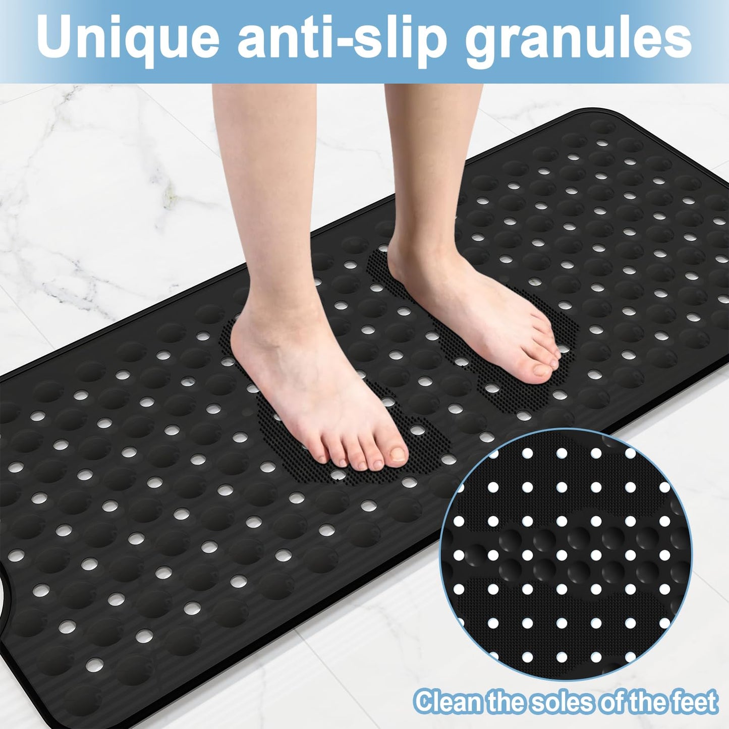 Silicone Non Slip Bathtub Mat 36" x 16", Extra Long Massage Bath Mat for Tub, Soft & Comfortable Shower Mat, Machine Washable Bath Mat for Bathroom and Shower (Gray)