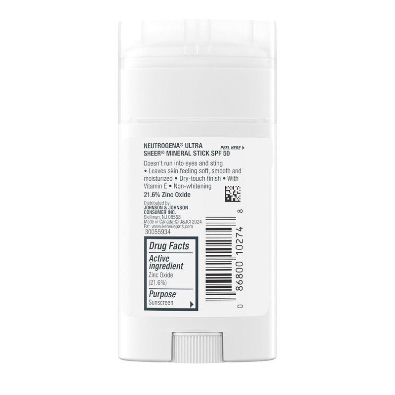 Neutrogena Ultra Sheer SPF 50 Mineral Sunscreen Stick - Zinc Oxide, No White Residue, 1.5 oz