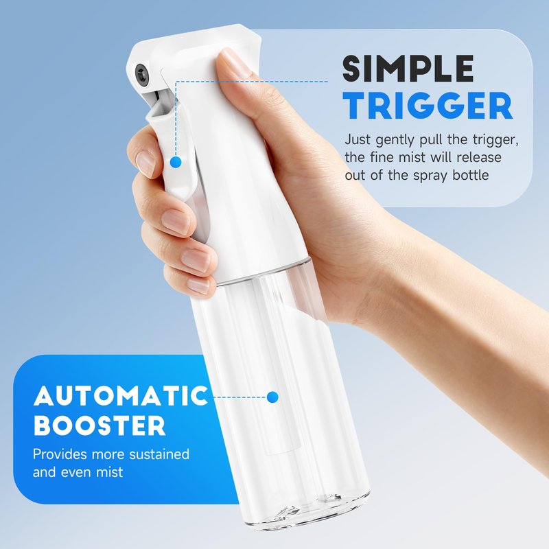 3 Pack Continuous Spray Bottles - Ultra Fine Mist Sprayer, Refillable Water Sprayer for Hairstyling, Plants, Pets, Cleaning, Skincare (6.8 OZ/200ML,White)