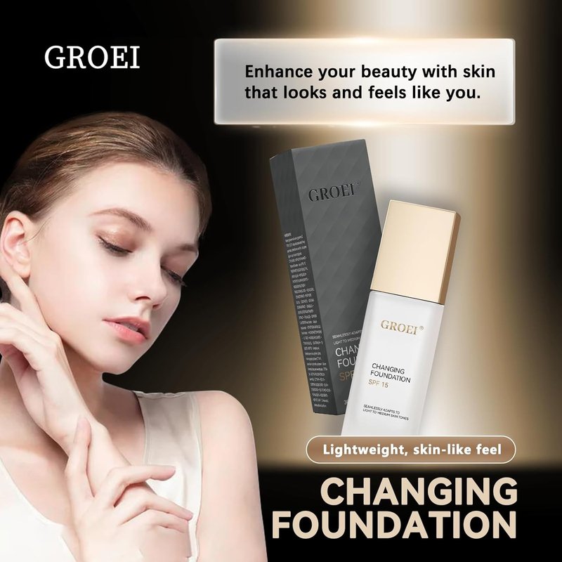 Skiennix Color Changing Foundation Makeup SPF 15 - Self-Adjusting Formula for Lightweight, Buildable Coverage (30ml)