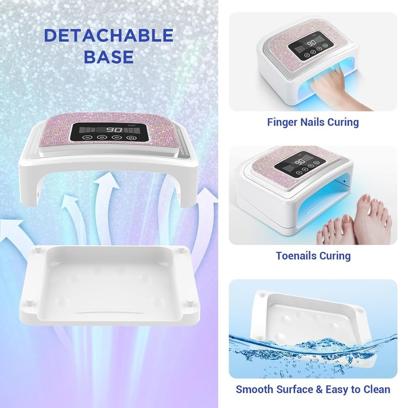 Aedavey Cordless Nail Lamp - 120W Rechargeable UV LED Nail Light with 4 Timer Modes & Rhinestone Decor
