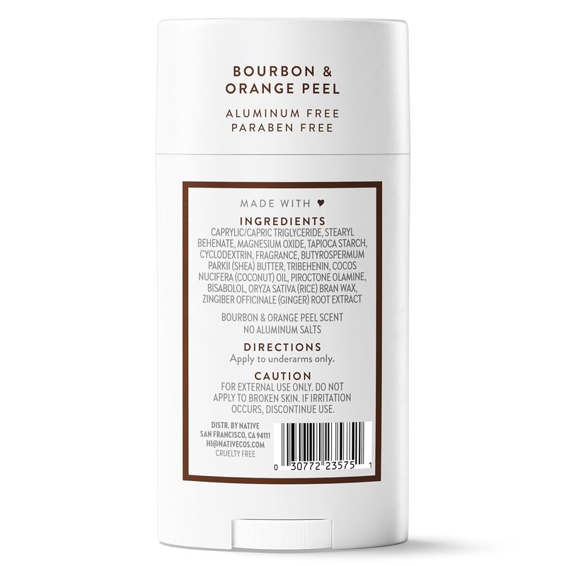 Native Deodorant - Aluminum-Free Bourbon & Orange Peel | 72-Hour Odor Control for Men & Women - 2.65oz