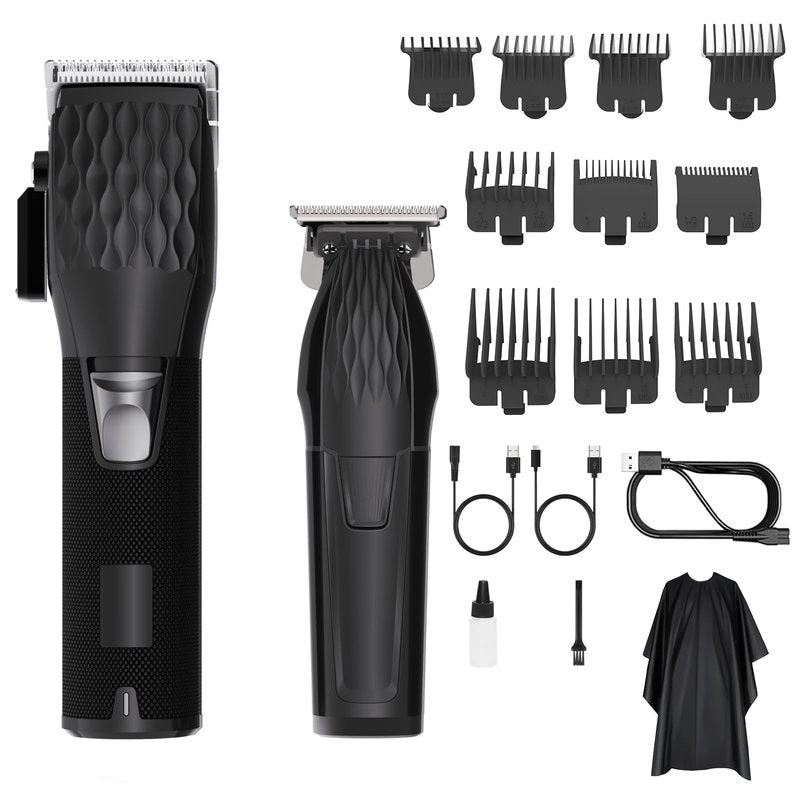 Clipzoo Professional Cordless Hair Clippers for Men & Trimmer Set, 240Min Runtime with LED Display, Quiet Haircut Kit for Men/Women/Kids w/6 Guide Combs, Barber Scissors, Cleaning Brush