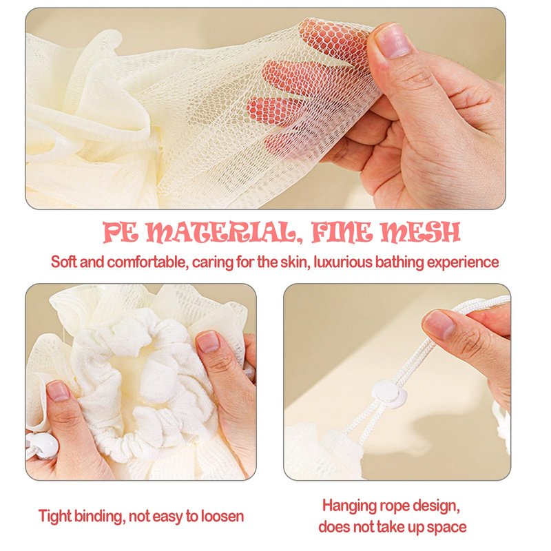 4pcs loofah washcloth Combo 2 in 1 bar soap loofah Pouch Holder Mesh Shower Ball for Exfoliating Body Wash Smooth Skin Free Loofah Dish Towel (Solid Color)