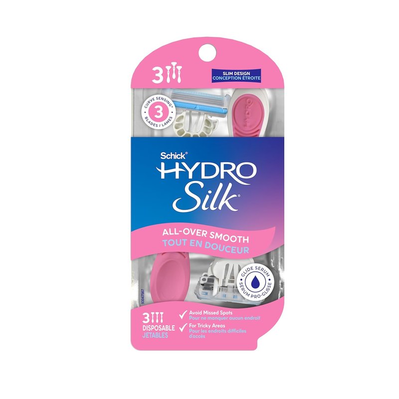 Schick Hydro Silk Disposable Razors for Women - 3-Blade Smooth Shaving | Travel Essentials, Slim Design, 3ct