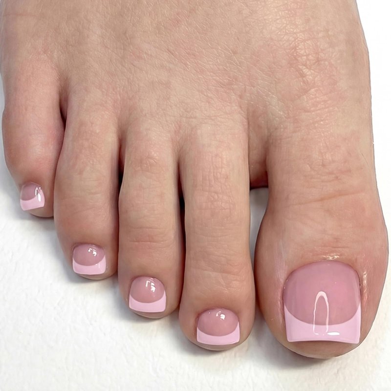 AddFavor Toe Nail Press ons - 150pcs Press on Toenails for Women, Pink French Tip Toe Press on Nails Fake Toe Nail Tips Square Fake Toenails in 15 Sizes Acrylic Toenail with Adhesive Tabs