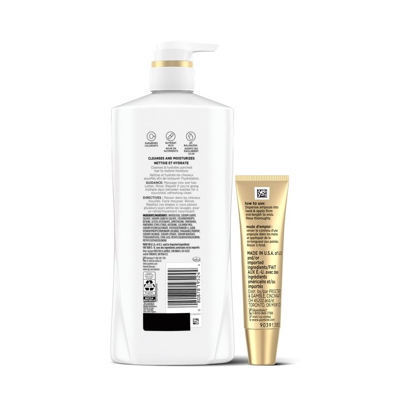 Pantene 2-in-1 Shampoo & Conditioner, Daily Moisture Renewal - Pro-V Nutrients for Dry, Straight to Curly Hair,72-Hour Hydration & Softness, 27.7 Oz Each, + Rescue Shot (0.5 Oz),2 Count (Pack of 2)
