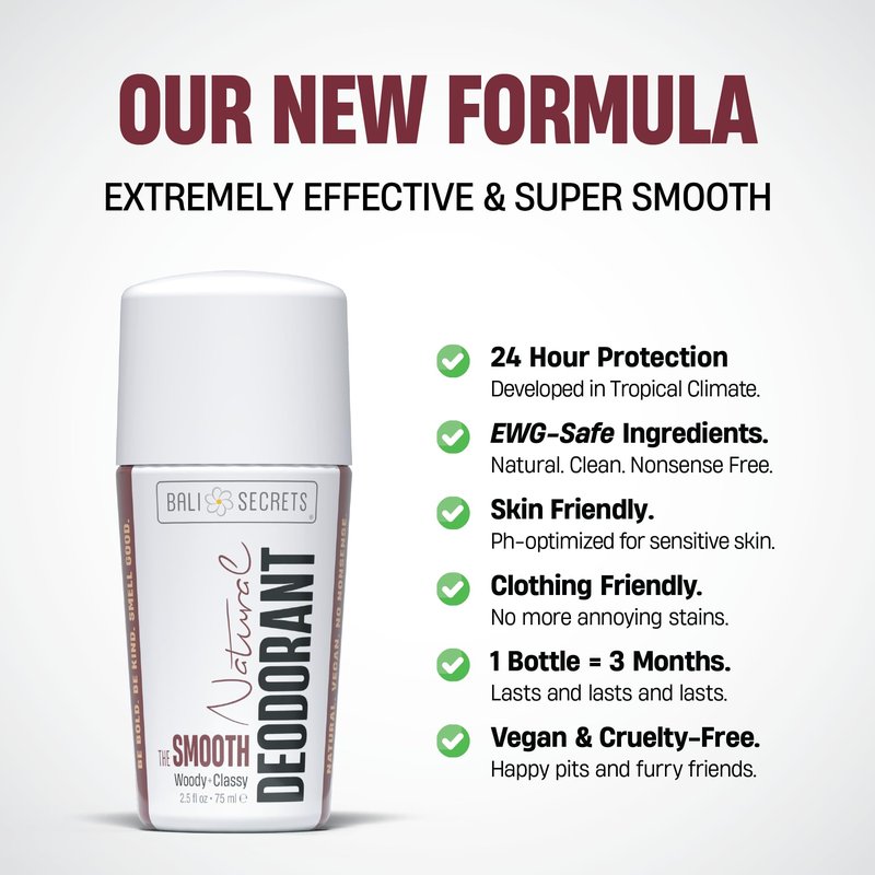 Bali Secrets The New Formula Natural Deodorant for Women & Men. Nonsense Free. Clean Formula for Sensitive Skin. Strong & Reliable Odor Protection. No Synthetic Aluminum. Organic & Vegan [THE SMOOTH]