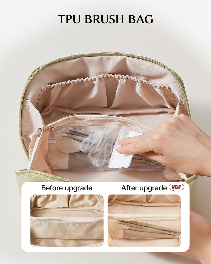 EACHY Travel Makeup Bag, Cosmetic Bag for Women, Waterproof Toiletry Bag with Handle, Large Capacity Makeup Organizer with Brush Compartment for Vacation & Everyday Use