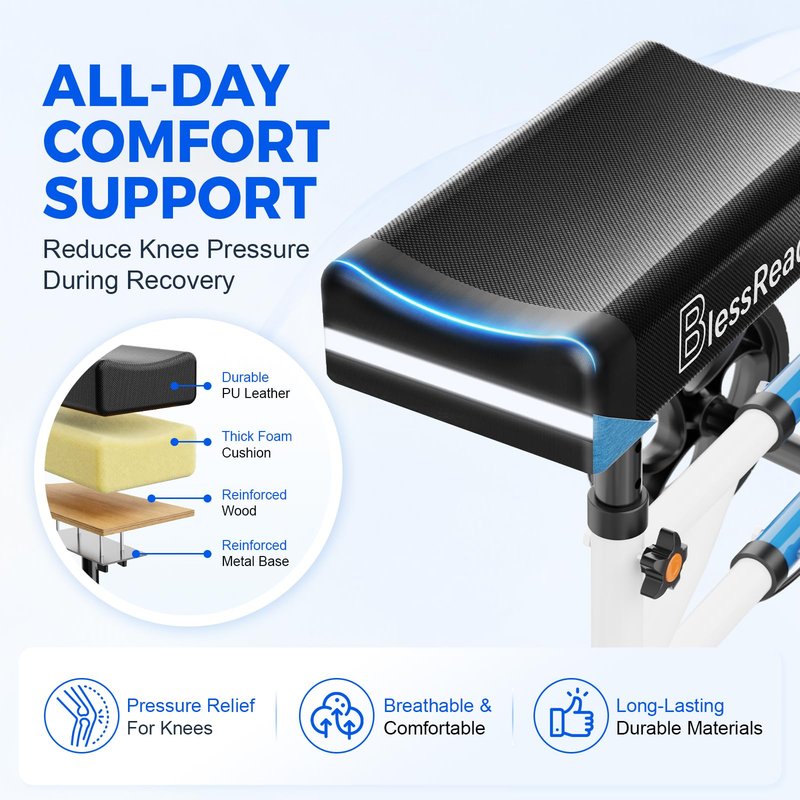 Knee Scooter，Knee Scooter for Adults for Foot Surgery，Knee Walker for Foot Injuries Compact Crutch Alternative with Dual Braking System (Blue)