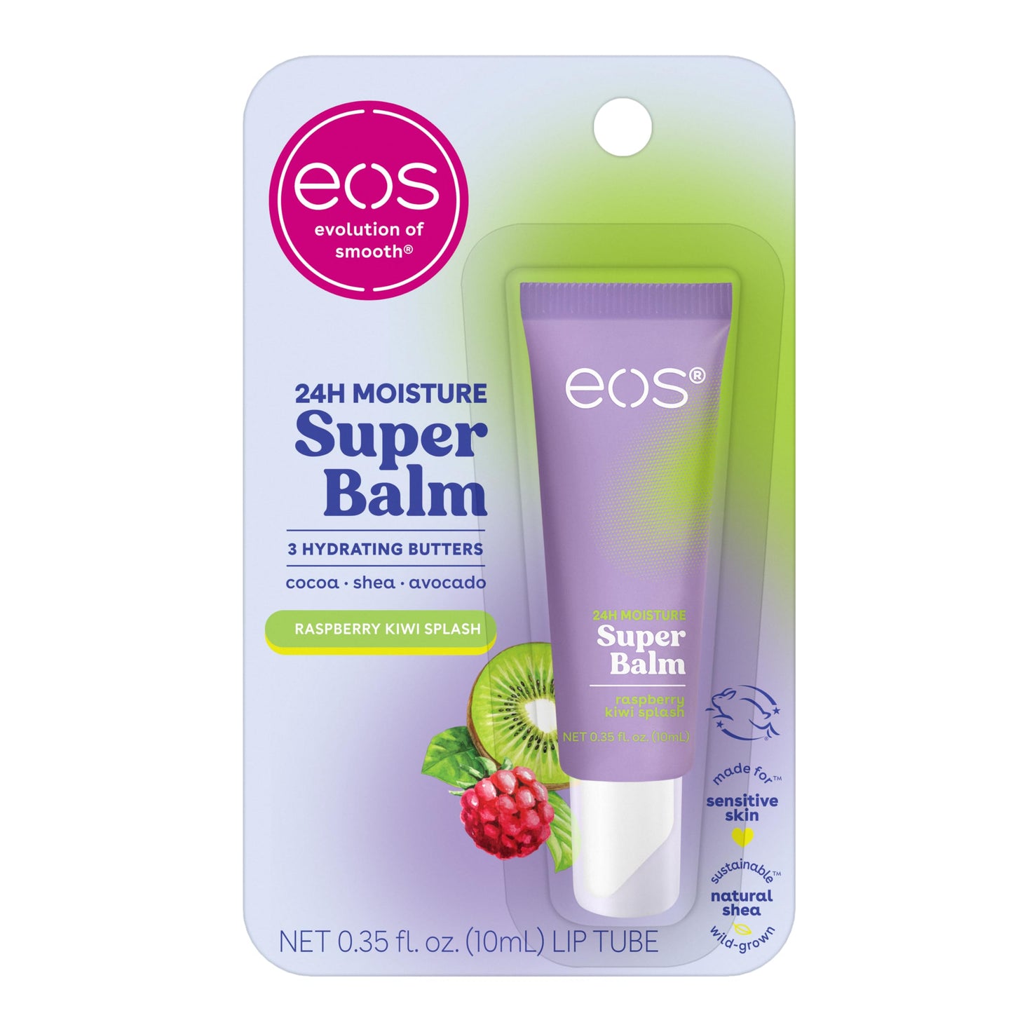 eos 24H Moisture Super Balm - Raspberry Kiwi Splash, Day or Night Lip Treatment, Made for Sensitive Skin, Lip Balms & Moisturizers, 0.35 fl oz