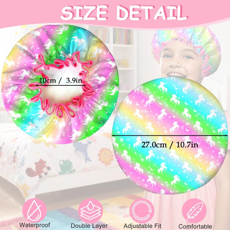 Shower Cap for Kids Reusable Waterproof, 1 Pack Unicorn Toddler Shower Cap for Girls, Cute Elastic Hair Cap for Shower