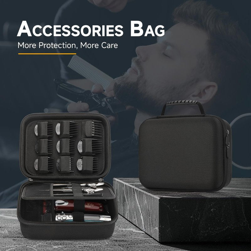 MOSLA Hard Barber Accessories Case for Hair Clippers, Mens Hair Cutting Barber Supplies Holder Organizer Storage Bag for Hair Cutting, Guard Grooming Kit (Nylon Black)
