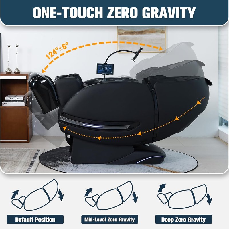 Massage Chair Full Body, 2026 Zero Gravity SL-Track Shiatsu Massage Chair Recliner with 12 Auto Modes, Thai Yoga Stretch, Foot Rollers, Heated Waist & Calf, AI Control & Body Scan, L183 Black