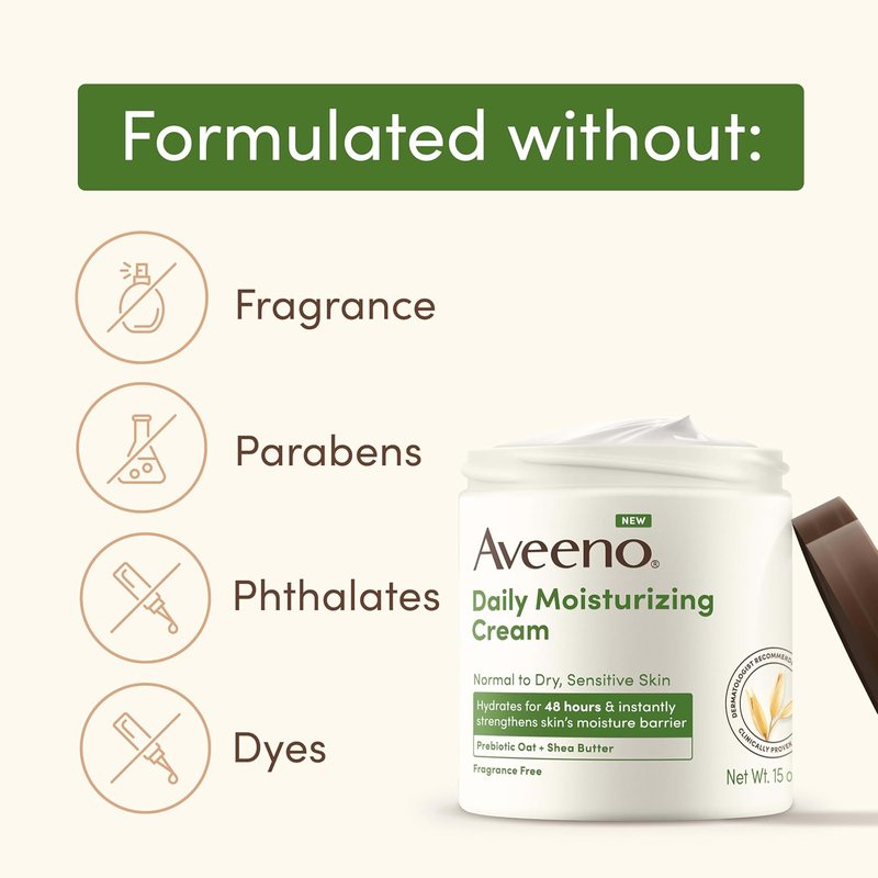 Aveeno Daily Moisturizing Cream - Hydrating Oat & Shea Butter Formula for Body, Face & Hands | 20 oz, Fragrance-Free