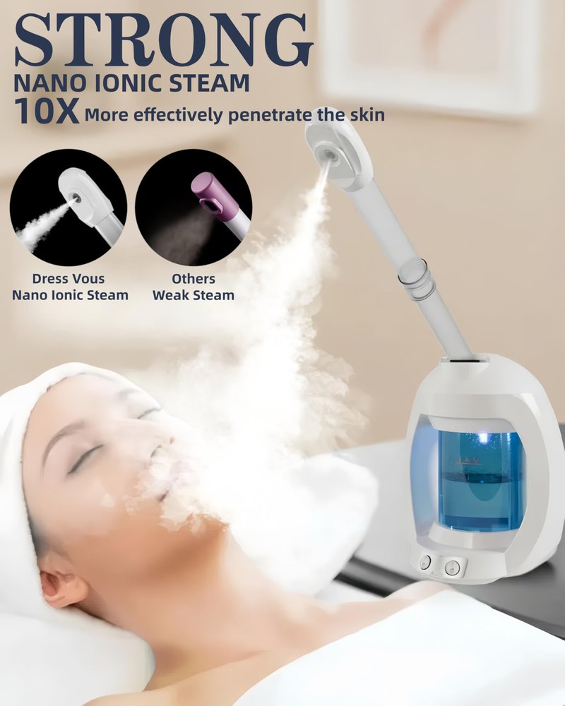 Facial Steamer, Face Steamer for Esthetician and Nano Ionic Portable Ozone Hair Steamer, Professional Facial Steamer for Home Facial Spa(White)