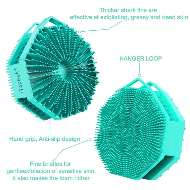 iTokGoK® Premium Silver-Infused 2-in-1 Silicone Body Scrubber, Double-Sided Design Body Brush Silicone Body Scrubber Exfoliating Body Brushes for All Skin for Showering, Lathers Well - Mint Green