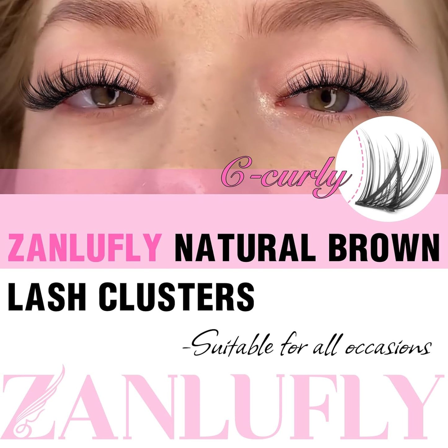 Zanlufly Wispy Eyelash Clusters - Natural C-Curly DIY Lash Extensions | 180 Pcs, Thin Band, 8-16MM