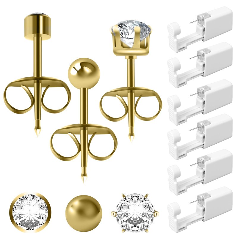 Hauojaus Ear Piercing Kit,Disposable Ear Piercing Gun with Preloaded Ear Stud 3mm,Gold Ear Piercing Gun Kit,at Home Self Piercing Kit with Safe backs for Your Own Use,Easy and Safe,for Women