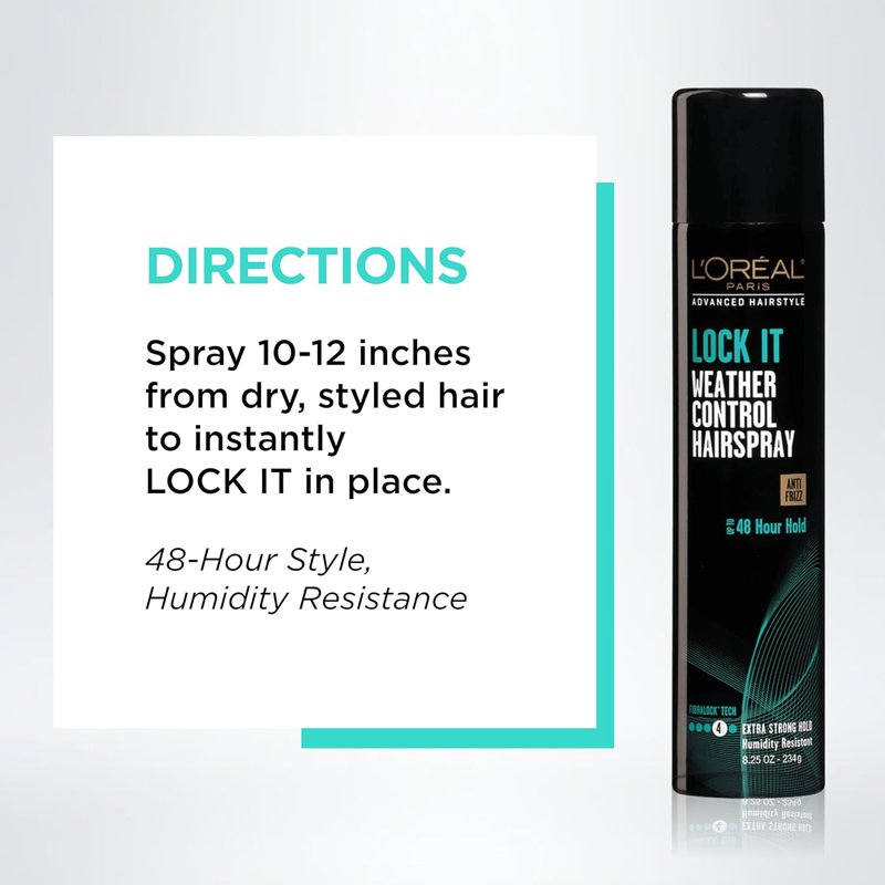L'Oreal Paris Hairspray - LOCK IT Weather Control for 48-Hour Strong Hold | Humidity Resistant, Lightweight, 8.25 oz