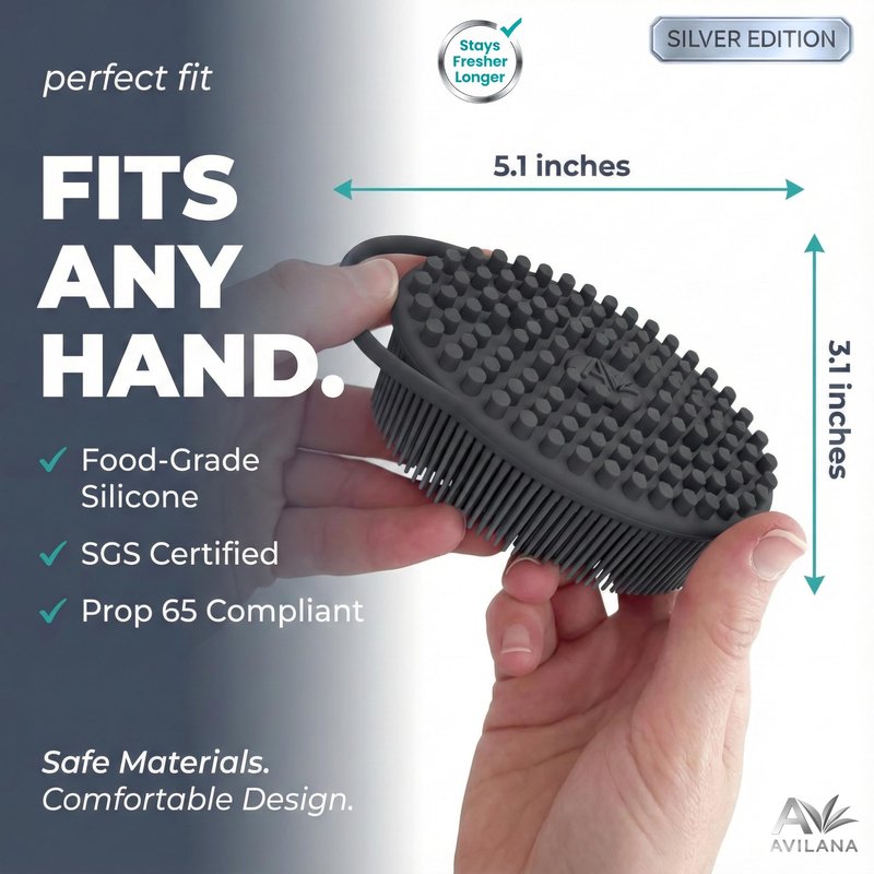 Avilana Premium Back Scrubber Long Handle 19 Inch - Trusted Since 2017 - SGS Certified Silicone Bath Brush, Dual Sided Exfoliating Body Brush Extended Reach Back Washer Women Men Seniors Gift