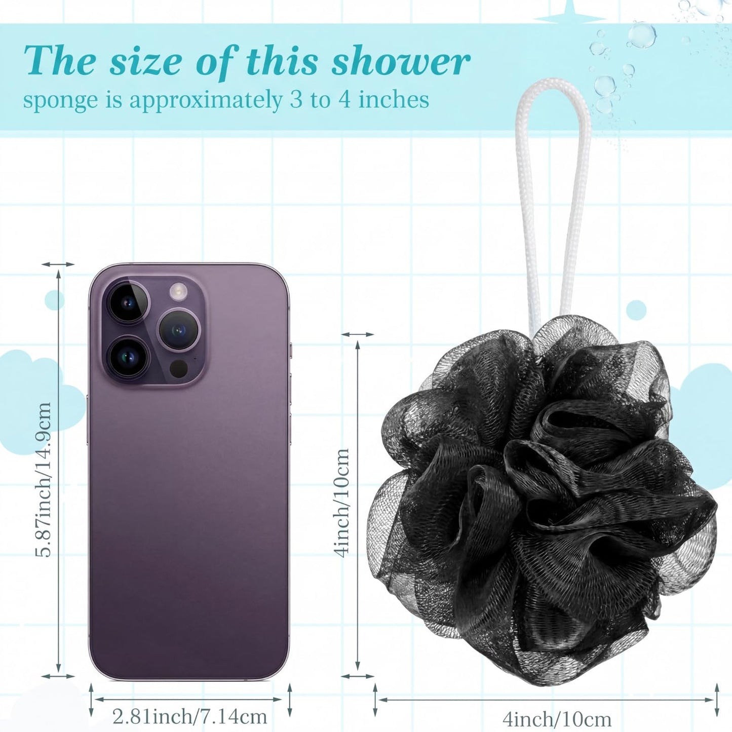 Sunnyray 100 Pcs Loofahs Bulk Bath Sponge Shower Luffas Exfoliating Body Scrubber Packs Soft Mesh Loofahs Balls Travel Cleaning Wash Puff Bathing Accessories for Women Men, 20g (Black)