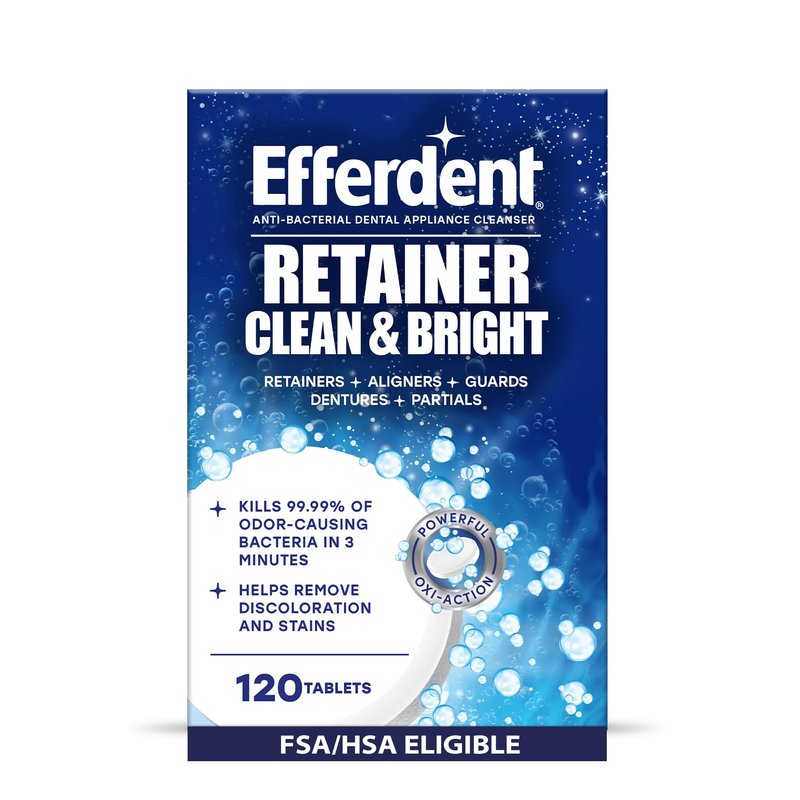 Efferdent Retainer Cleaner Tablets for Aligners, Mouth Guards & Night Guards, Clean & Bright, 120 Count, 3-Minute Daily Retainer Cleaner, Tough Stain & Odor Remover for Dental Appliances