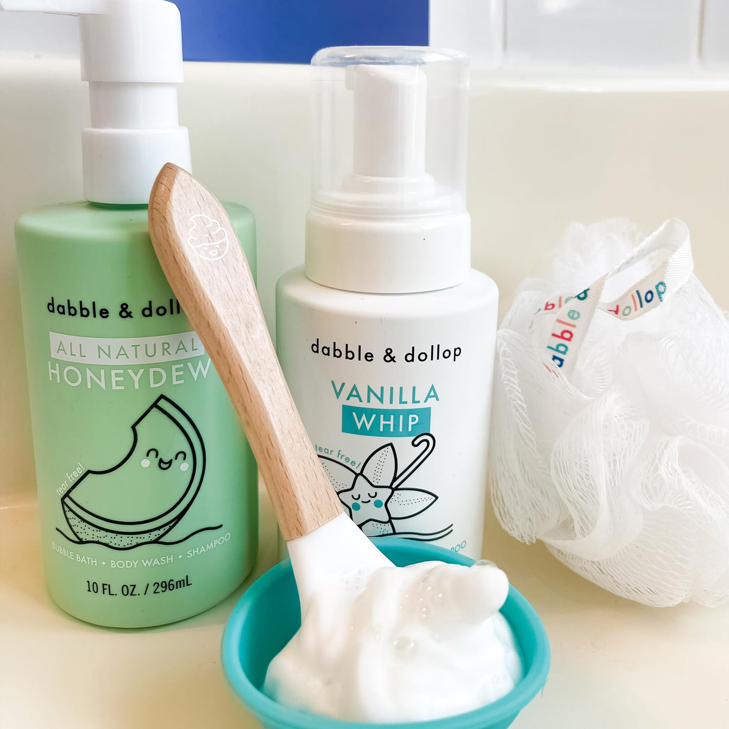 Dabble & Dollop Honeydew + Vanilla Kids 3-in-1 Body Wash, Shampoo & Bubble Bath Bundle – Gel + Foam Whip Set, Tear-Free, Gentle, Natural-Origin, Hypoallergenic and Safe for Sensitive Skin (Pack of 2)